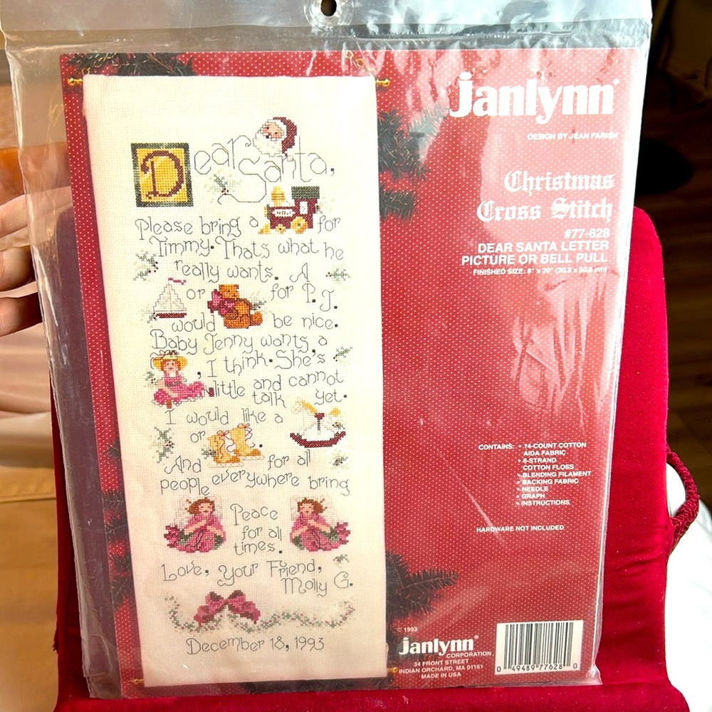 Vintage Janlynn Christmas Cross Stitch Kit Dear Santa Letter #77-628 NIP 1993